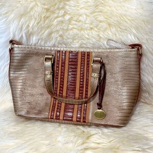 BRAHMIN MINI ASHER in CABANA VINEYARD Cream & Brown GENUINE LEATHER HANDBAG